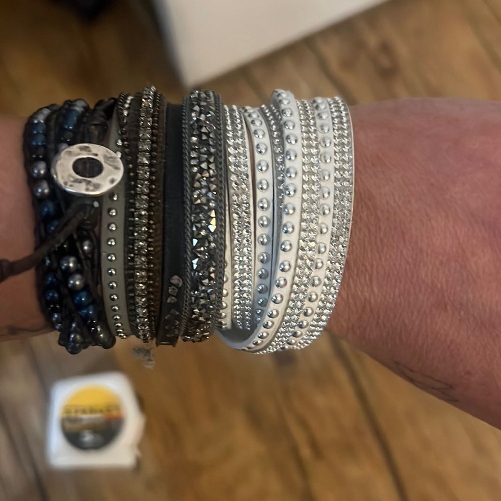 White Faux Suede Rhinestone Wrap Bracelet